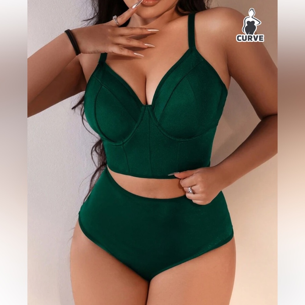 🆕 SHEIN 2 Piece Emerald Dark Green Matching Longline Bra and Underwear Set